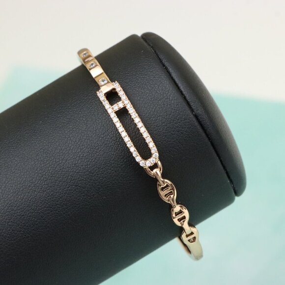 Elegant Rose Gold Bangle with Crystal-Studded Elongated Frame, XPBL0452 - Picture 10 of 12